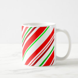 Caneca De Café Listras de Bastão de Natal Diagonal Vermelho Verde
