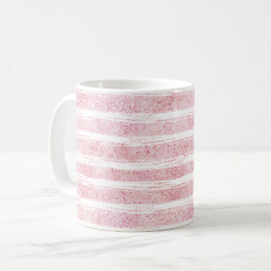 Caneca De Café Listras de Brilho Falso Rosa Feminino Branco