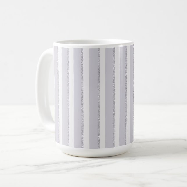 Caneca De Café Listras de Brilho Roxo Lavanda Branco (Frente Esquerda)