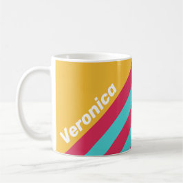 Caneca De Café Listras de Brisa Tropical Retro com Nome