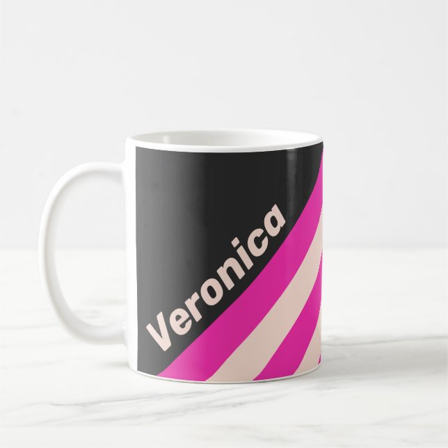 Caneca De Café Listras de Bubblegum Retrô com Nome (Esquerda)