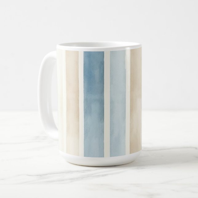 Caneca De Café Listras de Creme Azul da Praia (Frente Esquerda)