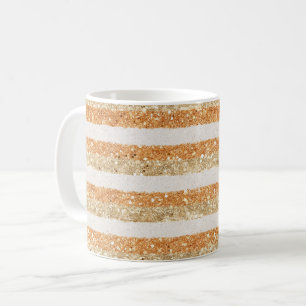 Caneca De Café Listras de Creme com Brilho Laranja Dourado