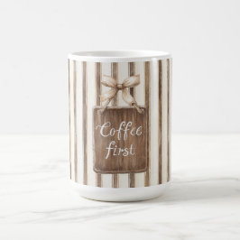 Caneca De Café Listras de Creme Marrom Cacau Café Primeiro