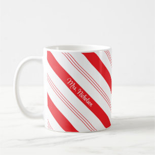 Caneca De Café Listras de Hortelã-Pimenta e Nome de Cana de Açúca