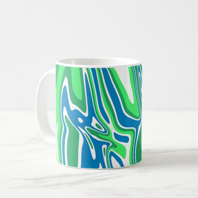 Caneca De Café Listras de Mármore Verde e Azul Fluido (Frente Esquerda)