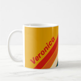Caneca De Café Listras de Mostarda Retro com Nome