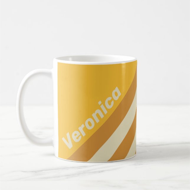 Caneca De Café Listras de Mostarda Retro Sunshine com Nome (Esquerda)