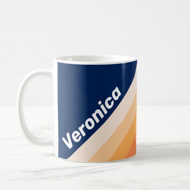 Caneca De Café Listras de Outono do Sol do Oceano com Nome (Esquerda)