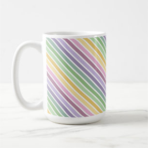 CANECA DE CAFÉ LISTRAS DE PÁSCOA ROXAS ROSA VERDES AMARELAS