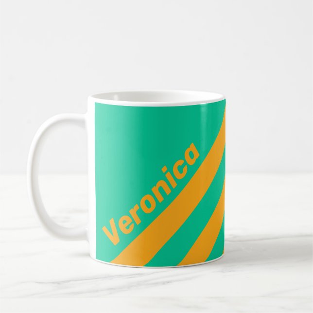 Caneca De Café Listras de Ponche Tropical Retro com Nome (Esquerda)