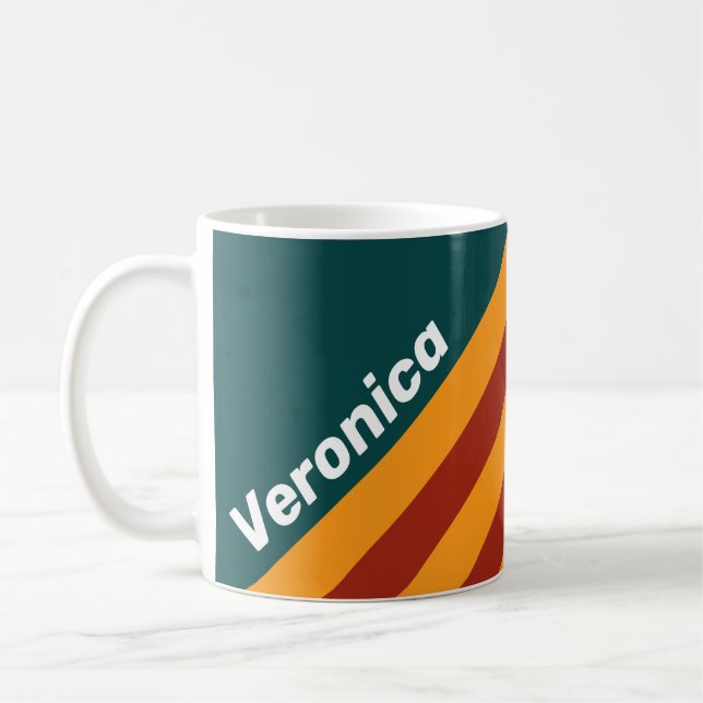 Caneca De Café Listras de respingo de teca escura retrô com nome (Esquerda)