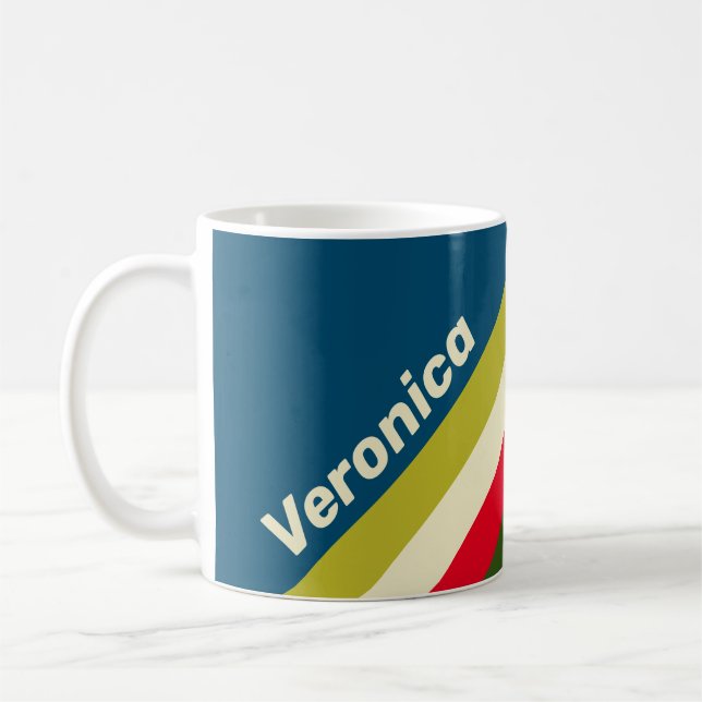 Caneca De Café Listras de Rugby Retro com Nome (Esquerda)