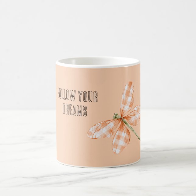 Caneca De Café Listras de Xadrez de Pêssego Libélula (Centro)