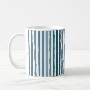 Caneca De Café Listras desenhadas à mão em tons de azul inspirado