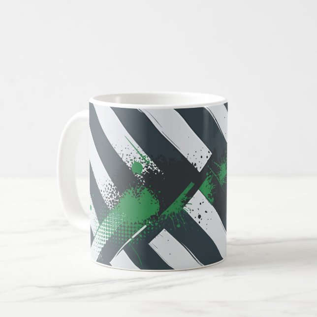 Caneca De Café Listras Diagonais com Salpicos de Tinta Verde (Frente Esquerda)