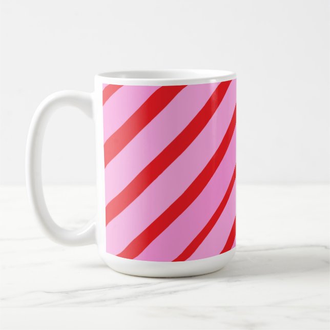 Caneca De Café Listras diagonais rosa e vermelho (Esquerda)