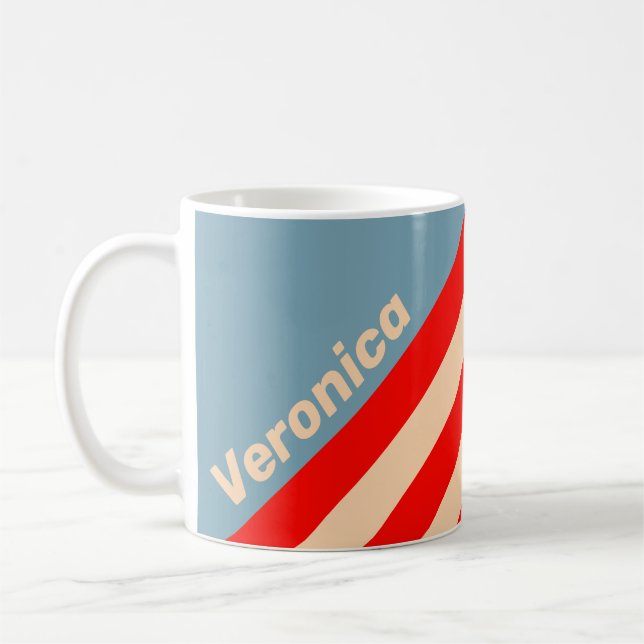 Caneca De Café Listras do Horizonte do Oceano Retro com Nome (Esquerda)