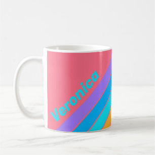 Caneca De Café Listras do Nascer do Sol Neon dos Anos 80 com Nome