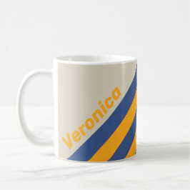 Caneca De Café Listras do Pôr do Sol Azul Retro com Nome