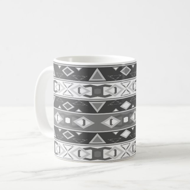 Caneca De Café Listras e formas geométricas cinza branco (Frente Esquerda)