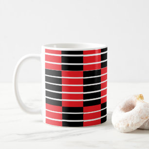 Caneca De Café Listras e Xadrez Preto Vermelho 
