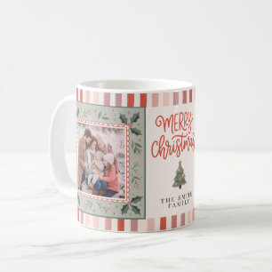 Caneca De Café Listras Festivas de Azevinho Natal em Família