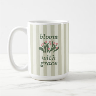 Caneca De Café Listras Florais em Verde Salvia com Letreiro Elega