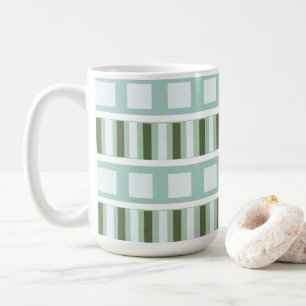 Caneca De Café Listras Geométricas Quadradas Verde Turquesa