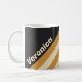 Caneca De Café Listras Horizontais Douradas Retro com Nome