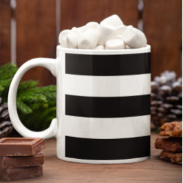 Caneca De Café Listras Horizontais Pretas e Brancas
