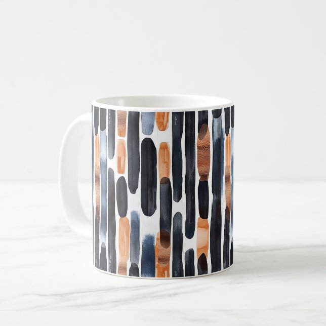 Caneca De Café Listras Laranja Ferrugem Azul Marinho (Frente Esquerda)