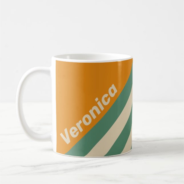 Caneca De Café Listras Laranja Retrô com Nome (Esquerda)