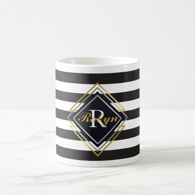 Caneca De Café Listras Luxe do monograma (Centro)