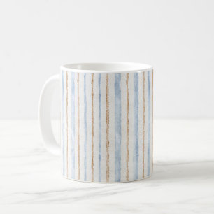 Caneca De Café Listras Marrom Creme Azul