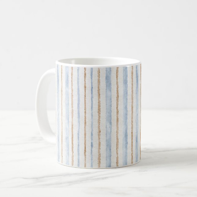 Caneca De Café Listras Marrom Creme Azul (Frente Esquerda)