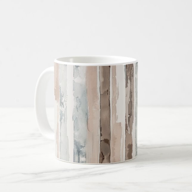 Caneca De Café Listras Marrons Creme Azul   (Frente Esquerda)