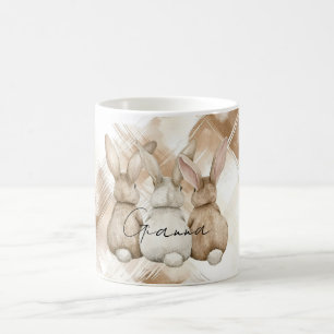 Caneca De Café Listras Marrons Creme Rústico Três Coelho Coelhos