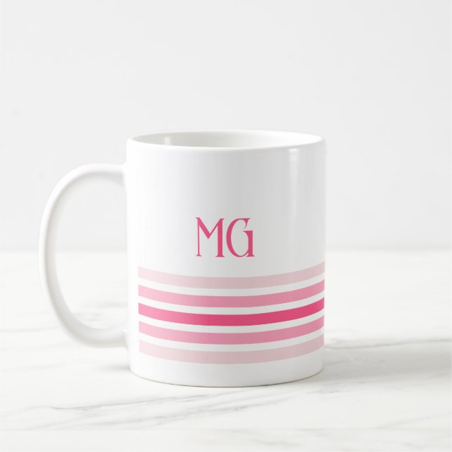 Caneca De Café Listras Minimalistas Monogramadas Retrô (Esquerda)