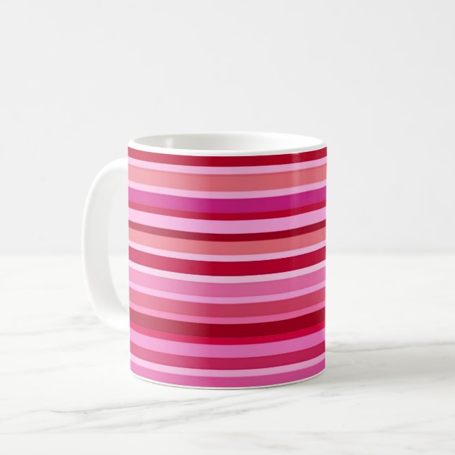 Caneca De Café Listras misturadas, Fúcsia, Marrom e Rosa (Frente Esquerda)
