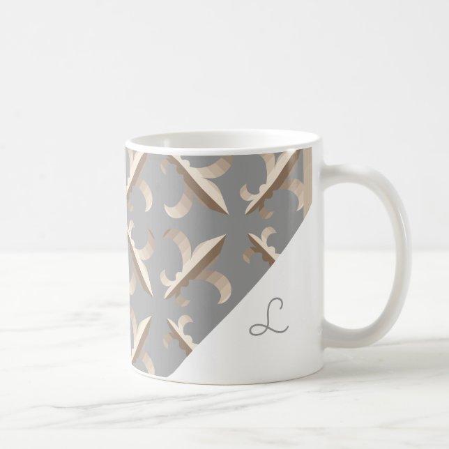 Caneca De Café Listras monogramadas com padrão de flor-de-lis (Direita)