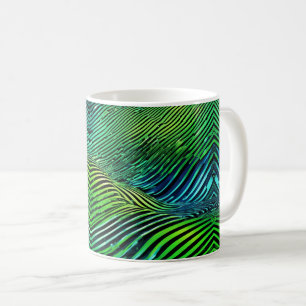 Caneca De Café Listras Neon Futuristas Verdes