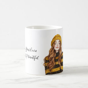Caneca De Café Listras Pretas Amarelas Ruiva Feminina