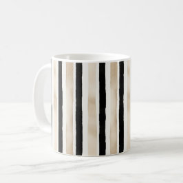 Caneca De Café Listras Pretas Brancas Creme