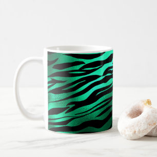 Caneca De Café Listras Pretas de Tigre Preto Verde Esmeralda Anim