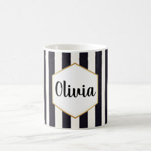 Caneca De Café Listras pretas e brancas personalizadas
