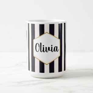 Caneca De Café Listras pretas e brancas personalizadas
