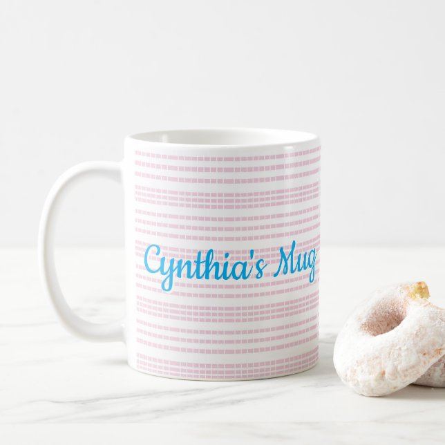 Caneca De Café Listras quadradas rosa e branco (Com Donut)