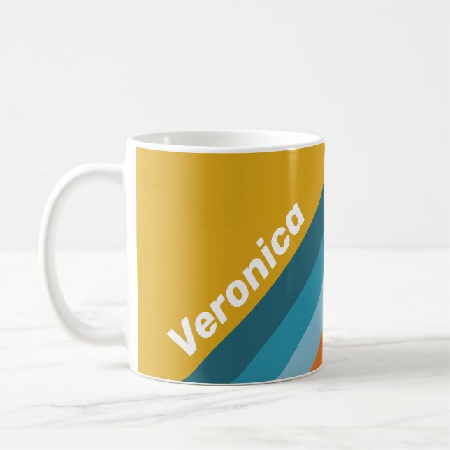 Caneca De Café Listras Retrô Amarelas com Nome (Esquerda)