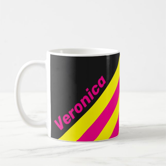 Caneca De Café Listras Retro com Brilho Solar com Nome (Esquerda)